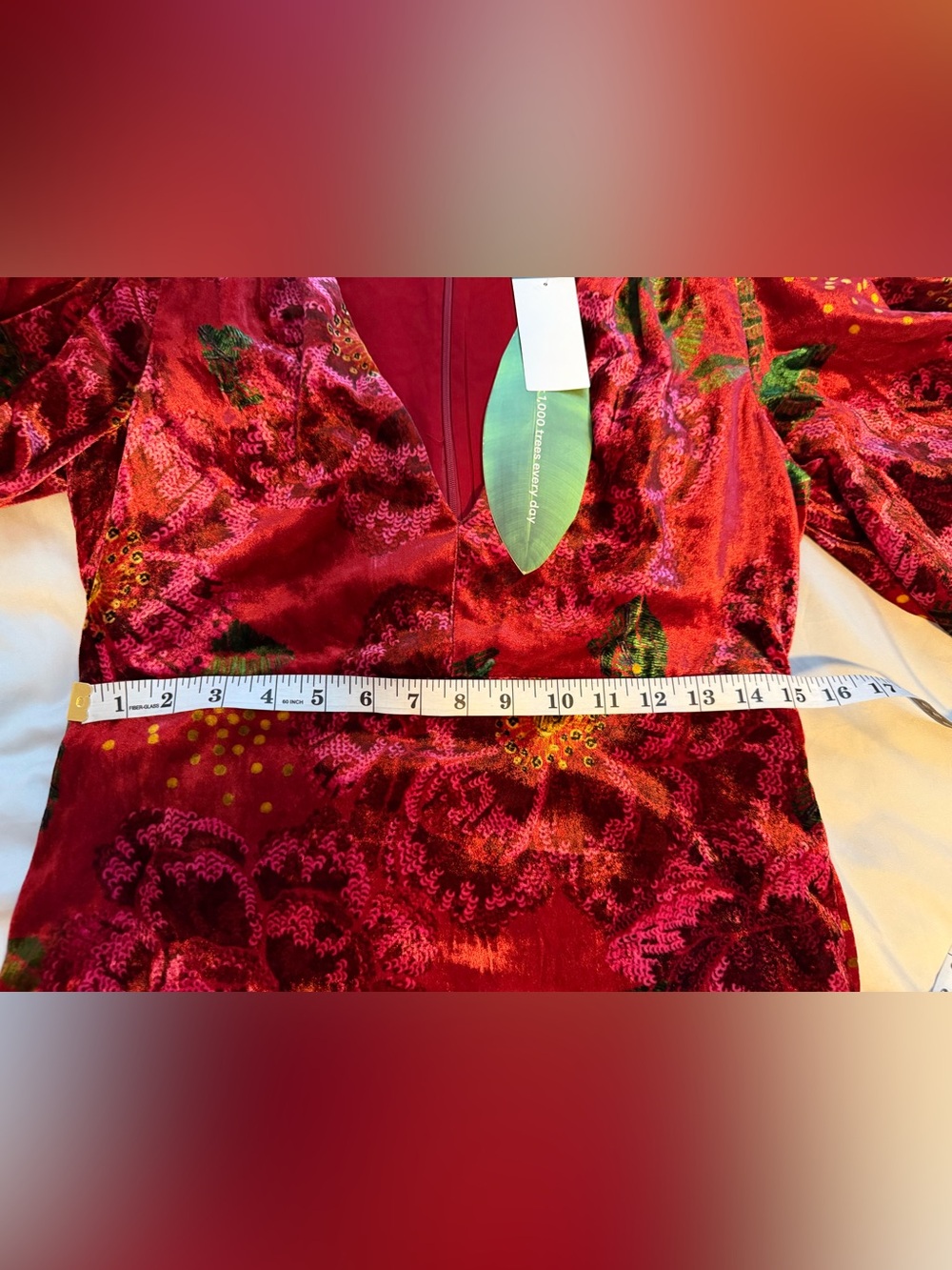 FARM Rio Farm Rio Velvet Floral V-Neck Mini Dress Deep Red M NWT - Picture 10 of 15